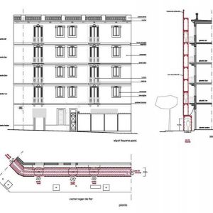plano alçat, planta i secció