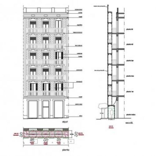 plano alçat, planta i secció