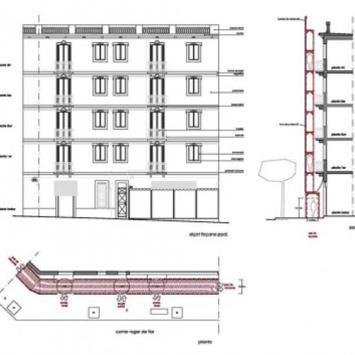 plano alçat, planta i secció
